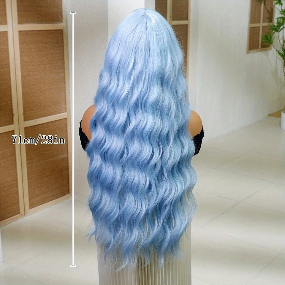 28 «Пастель Baby синий длинный волнистый парик Net Y2K фея косплей моды заявление - Изображение 3 из 4