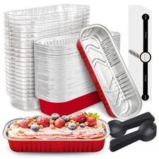 NPLUX 50-Pack Mini Cake Pans w/ Lids & Spoons - Rectangular Aluminum Foil Bread