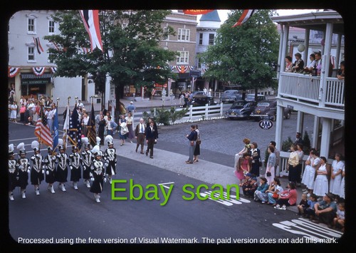 Original Slide - Firemen's Parade - old parked cars - Doylestown PA - 1951