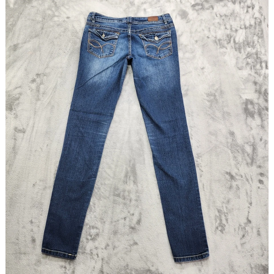 Pantalones de mezclilla vintage Y2K Paris azules para mujer 11 jóvenes azules tiro bajo ajustados elásticos Foto 3 de 4