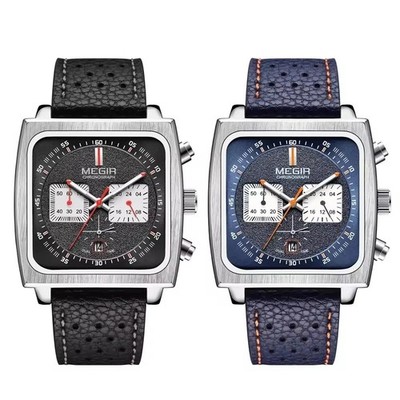 Herren Monaco Chronograph Kaliber 12 Herren Luxus Quarz Lederband Uhr Neu