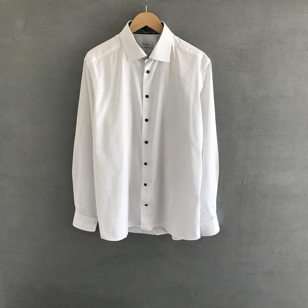 Men Eton Shirt White Cotton XXL #BK1B
