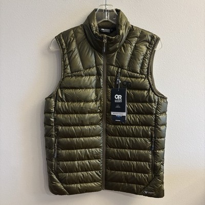 Outdoor Research NWT Helium Down Vest Loden Green Men s S 800 Fill Pertex Fuse