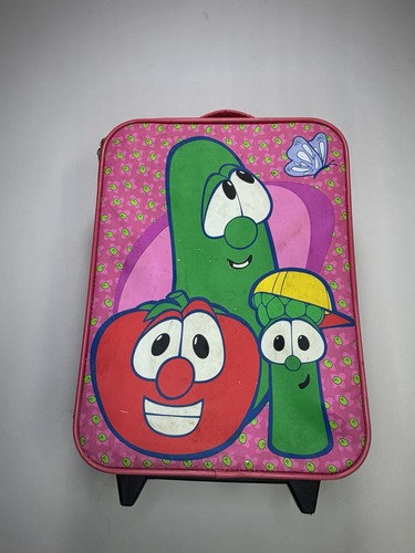 VeggieTales Kids Rolling Backpack Pink Luggage Larry Bob Travel Suitcase Bag