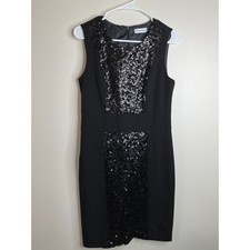 Calvin Klein Womens Little Black Dress Size 8 Sleeveless Sequins Cocktail Party