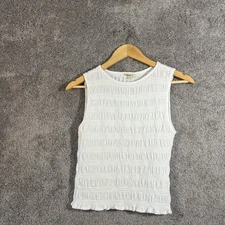 Madewell Womens XS White Smocked Sleeveless Tank Top Casual Summer Blouse Shirt
