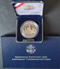 1996-P Smithsonian 150th Anniversary Proof Silver Dollar - w/OGP & COA