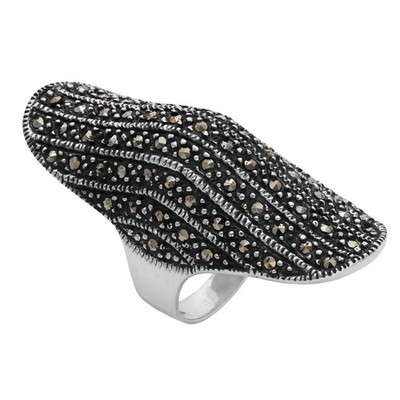 Silberner Art Deco Ring Sterlingsilber 925 Markasiten Halbfinger Langpanzer