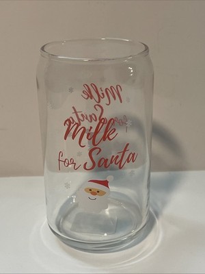 Milk For Santa Christmas/Holiday 16oz Can Cooler Glass 5 1/4 H x 3 W-NEW-