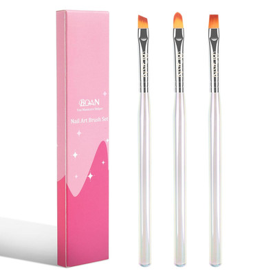 3Pcs Nail Art Clean Up Brush Set Flat Oval Angled for Gel Polish Mistake Fix DIY
