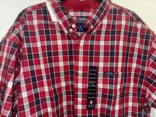 Ralph Lauren Chaps Men’s Red Plaid Button-Down Short Sleeve Shirt. NWT size XXL - product listing photo