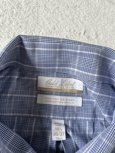 Gold Label Roundtree & Yorke Mens Pocket Non -Iron Poplin Shirt 18.5/ 36/37 Tall - Picture 3 of 16