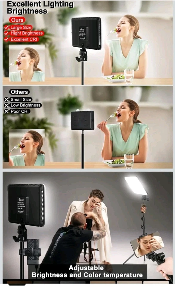 12" LED Video Light Kit,2-Pack Photography Lighting Kit,73" Height 2800-6500K. - Image 3 of 4