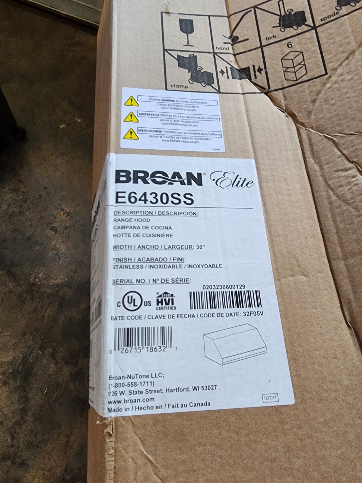 Broan Elite 30 inch range hood under cabinet E6430SS 600CFM