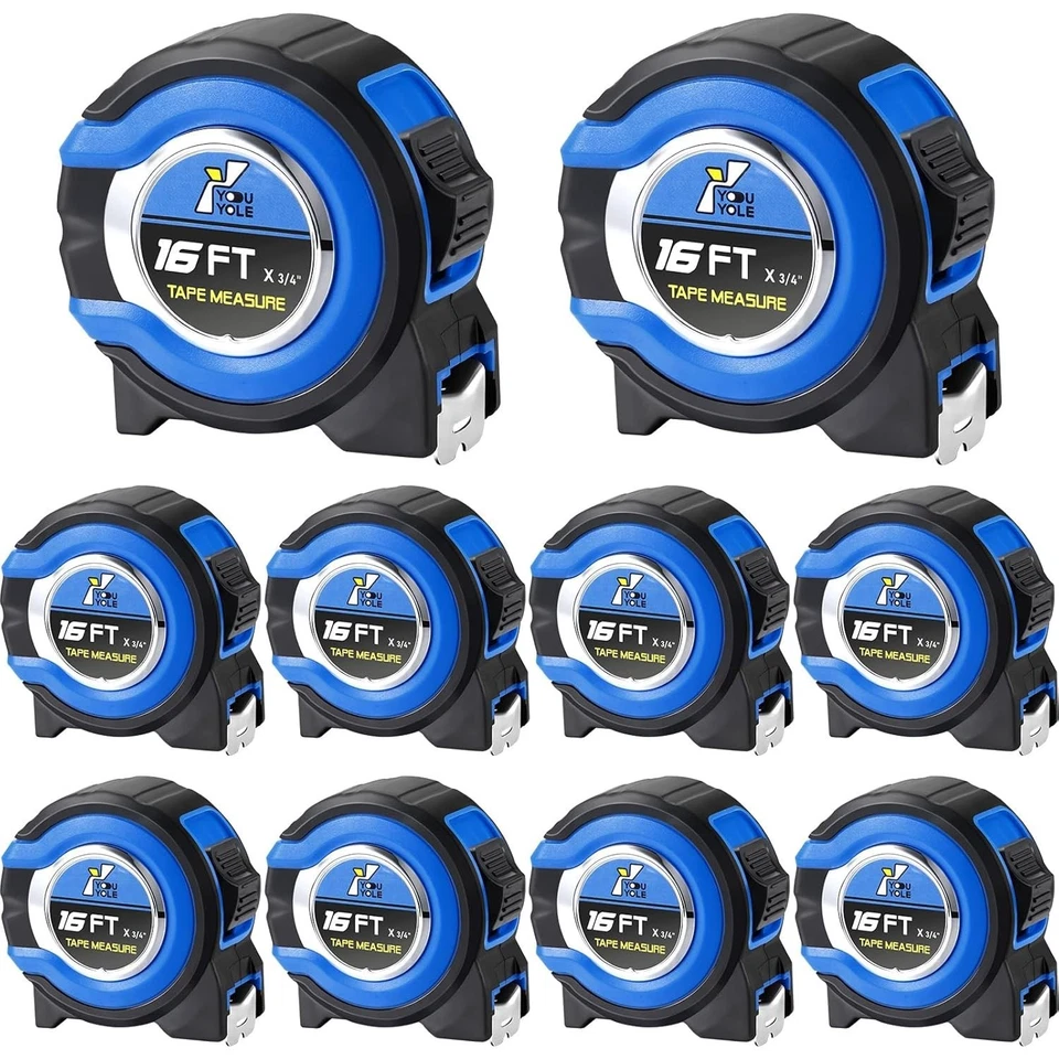 Retractable 16ft Measuring Tape - 10-Pack with Clear Fractional Readings in Blue - Image 3 of 4