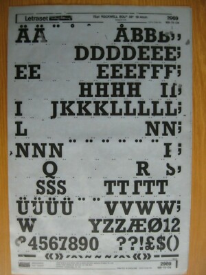 0,1 x Letraset Upper & Num ROCKWELL BOLD 391 72pt 19,4 mm Blatt 2969 (p)