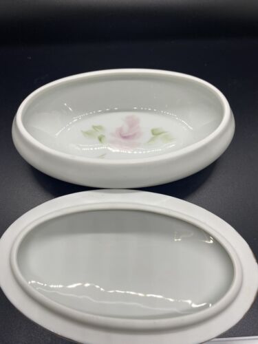Vintage Limoges Frankreich Porzellan Rose ovale Schmuckschatulle Marilyn Brinks signiert - Bild 4 von 4