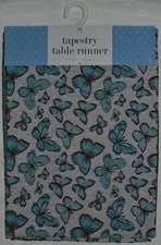 Table Runner~Tapestry~Blue Butterfly~Spring Butterflies~Ivory~Brown~NEW