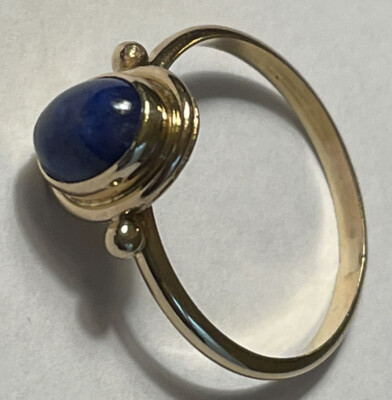 14K Gold handgefertigter Ring mit blauem Stein, Sioux Adler Designs. Größe 9