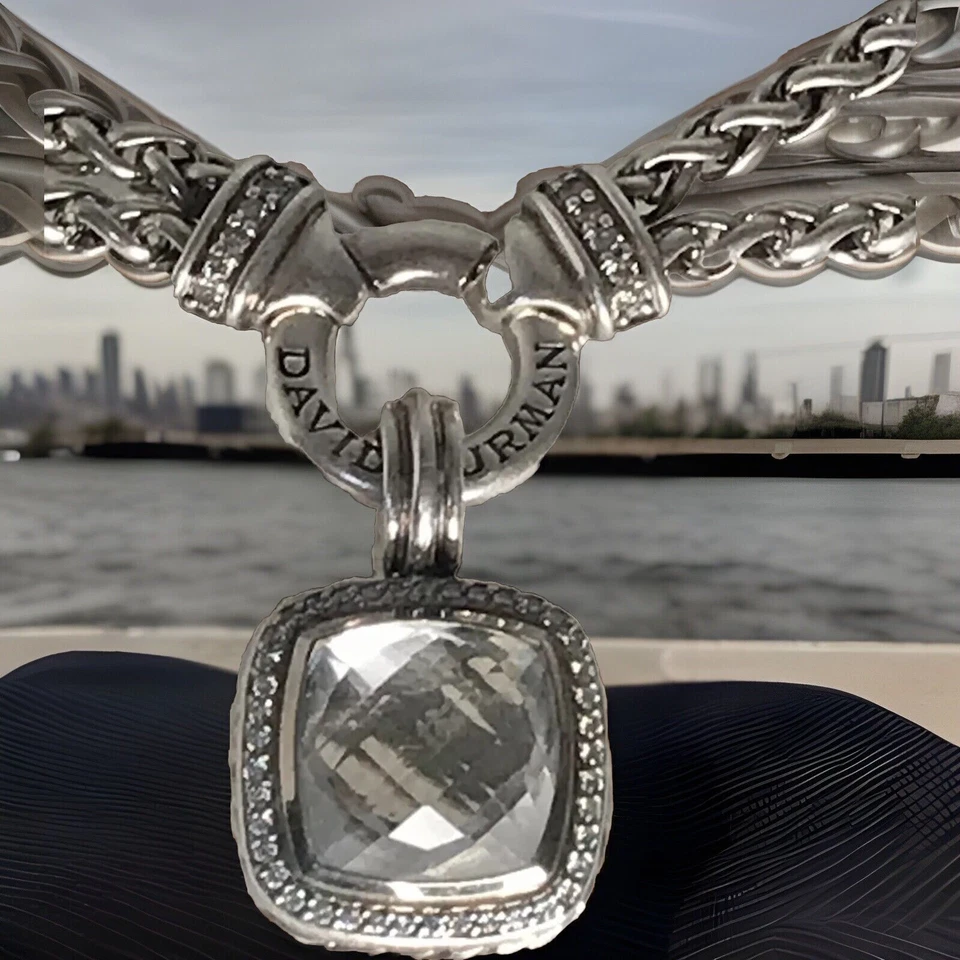 Colar David Yurman diamante corrente dupla trigo 0,22 CTW prata esterlina 16" de comprimento - Imagem 4 de 4