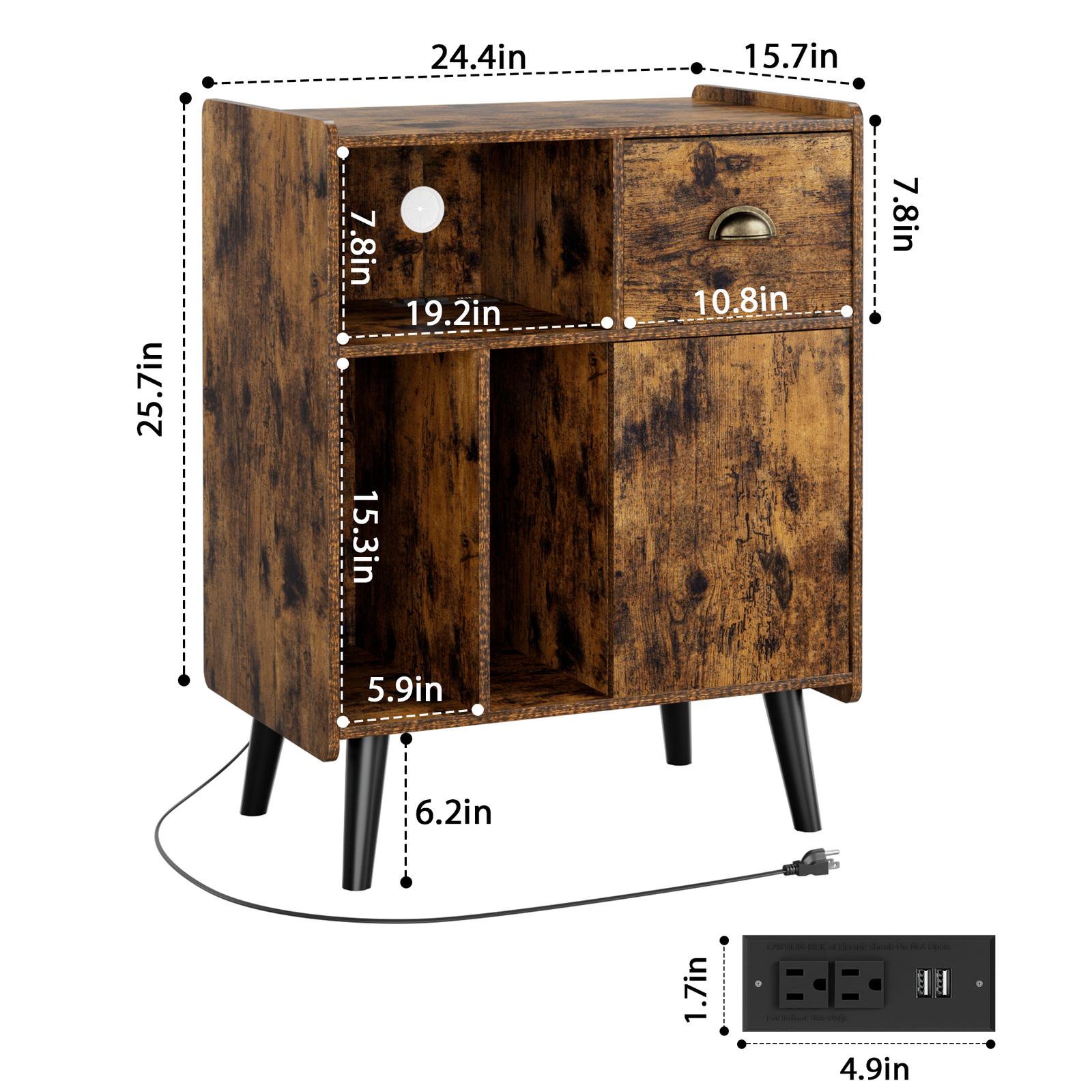 Vinyl Record Player Stand Cabinet w/Power Outlet Album Turntable Stand Cabinet