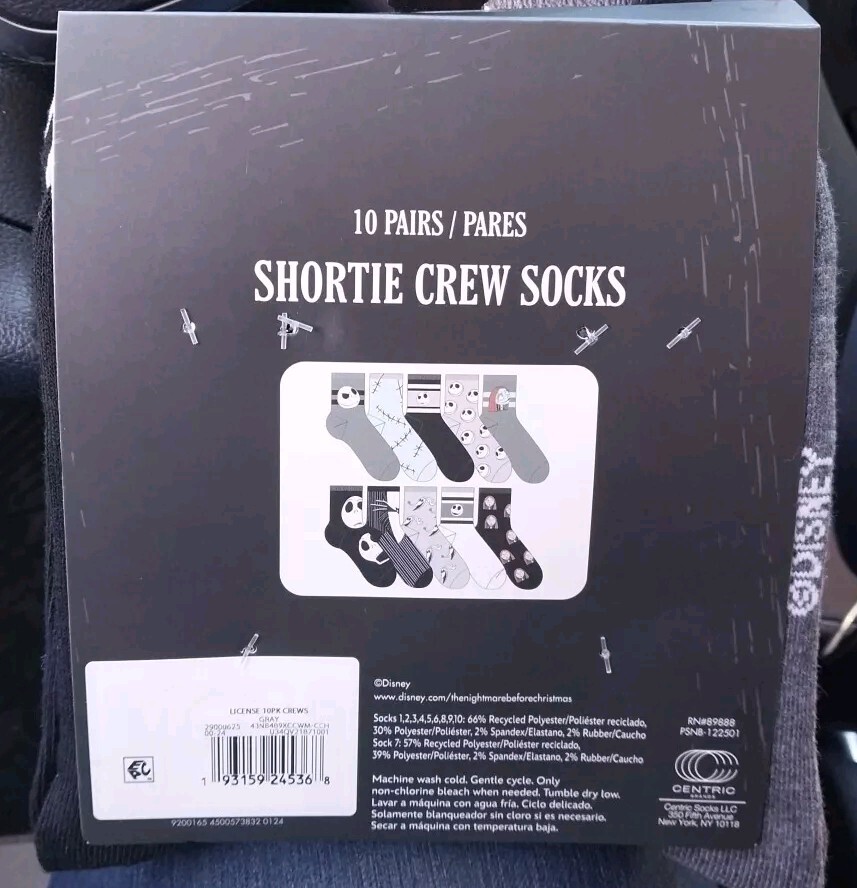 Nightmare Before Christmas 10 Pair Women's Shoe Size 4-10 Shortie