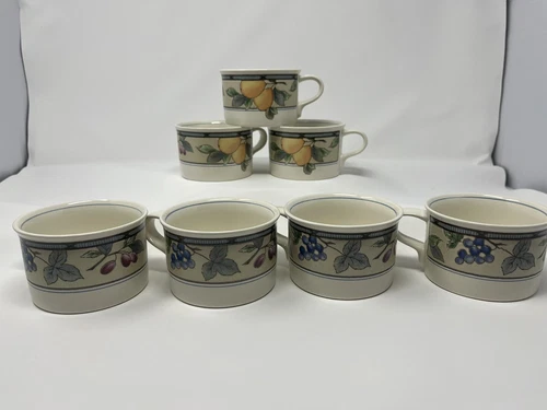 lot of 7 Mikasa Garden Harvest Intaglio Coffee Tea Cups 2 1/4" tall EUC Malaysia
