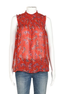 high neck ruffle sleeveless blouse