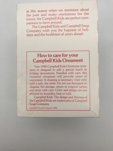 VTG 1988 Collectors Ed Campbell's Soup Kid Santa and Toy Sack Christmas Ornament - Picture 5 of 9