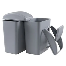 Idotry 4.5 Gallon Gray Plastic Trash Can with Swing Top Lid Garbage Bin, 3 Packs