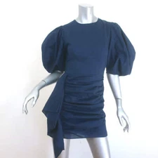 Rhode Pia Puff Sleeve Mini Dress Navy Draped Cotton Size Extra Small NEW