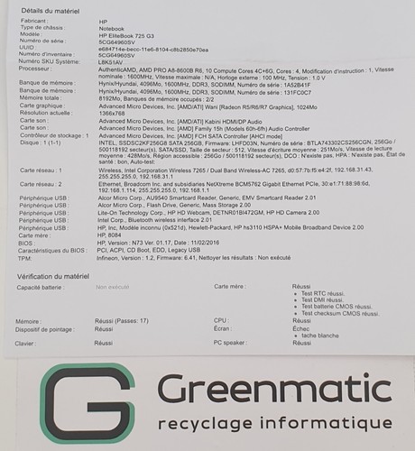 CARTE MERE HP 725G3 AMD PRO A8-8600B 826627-601 - Foto 4 di 4