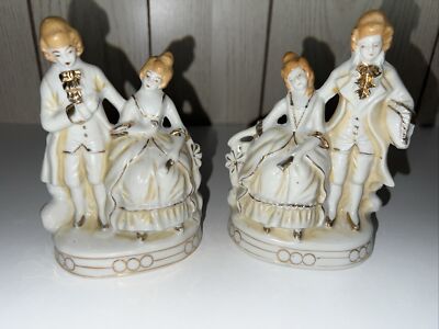 Victorian Couple Man Woman Ceramic 1920's Japan Maruyama Toki Yamashiro Ryuhei 