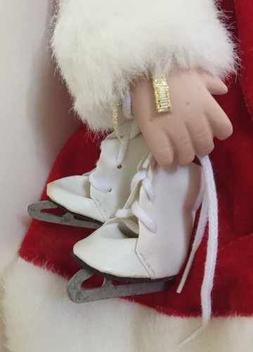 Gorgeous Christmas Porcelain Doll Red Holiday Dress Ice Skates - Picture 3 of 5