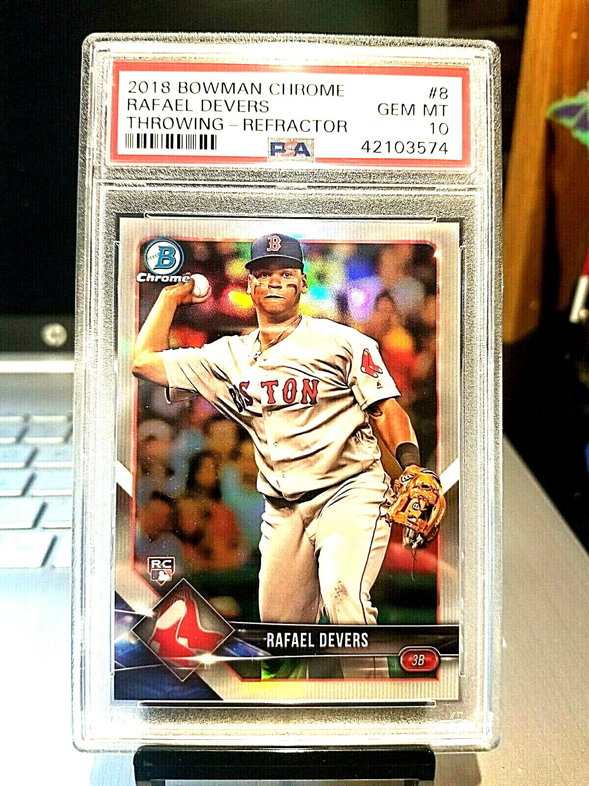 2018 RAFAEL DEVERS #214/499 BOWMAN CHROME TROWWING-REFRACTOR #8 GEM 10 GEM.