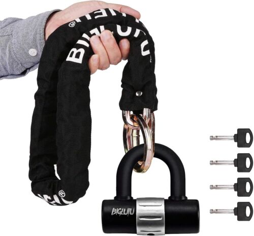 BIGLUFU Motorcycle Lock Chain Locks Heavy Duty, 120Cm/4Ft Long, Cut Proof 10Mm T