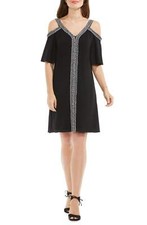 /LX030/ Vince Camuto Cold-Shoulder Embroidered Shift Dress Rich Black Sz 4 $129