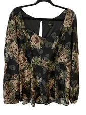 Torrid Peplum Crepe Sweetheart Neck Top Floral Long Sleeve Black Women's Size 2