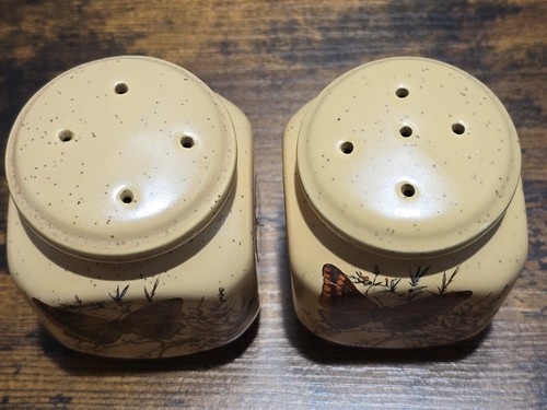 Vintage Butterfly Canisters Tan/yellow Set Of Two Retro Bohemian Kitchen Decor - Picture 9 of 14