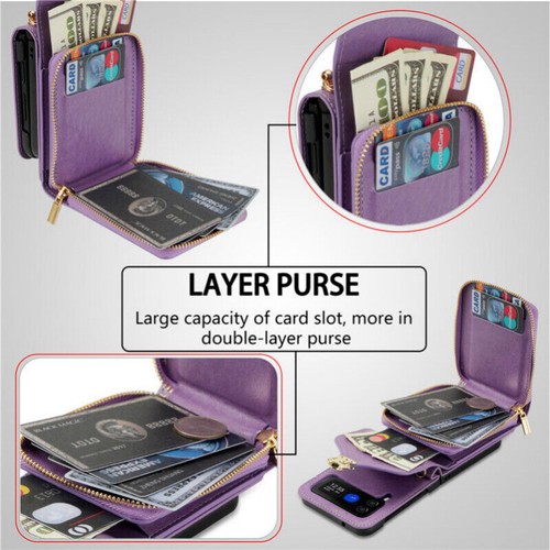 Zipper Wallet Purse Crossbody Phone Case For Samsung Galaxy Z Flip5 4 Flip 3 5G - Picture 8 of 67