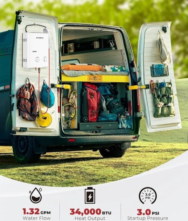 CAMPLUX Tankless Gas Camping Water Heater 5L, 1.32 GPM, Propane AY132 White NWOB