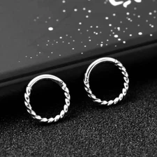 Surgical Steel Silver Small Round Twisted Huggie Hoop Earrings For Women Men