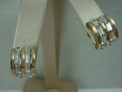Vintage Nadri Small Baguette Rhinestone Gold Tone Crystal 1/2'' Hoop Earrings