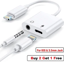 2 in 1 Dual Adapter 3.5mm Headphone & Charger For iPhone 8 PLUS X XS XR 11 12 13