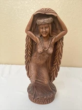 1990 Hawaii "Maile Laka" Hula Goddess ~ Hapa Wood Hula Dancer Figurine 11" Tall