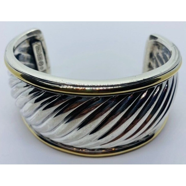 David Yurman Sterling Silver 925 18KT 750 Wide Cuff Bracelet 7