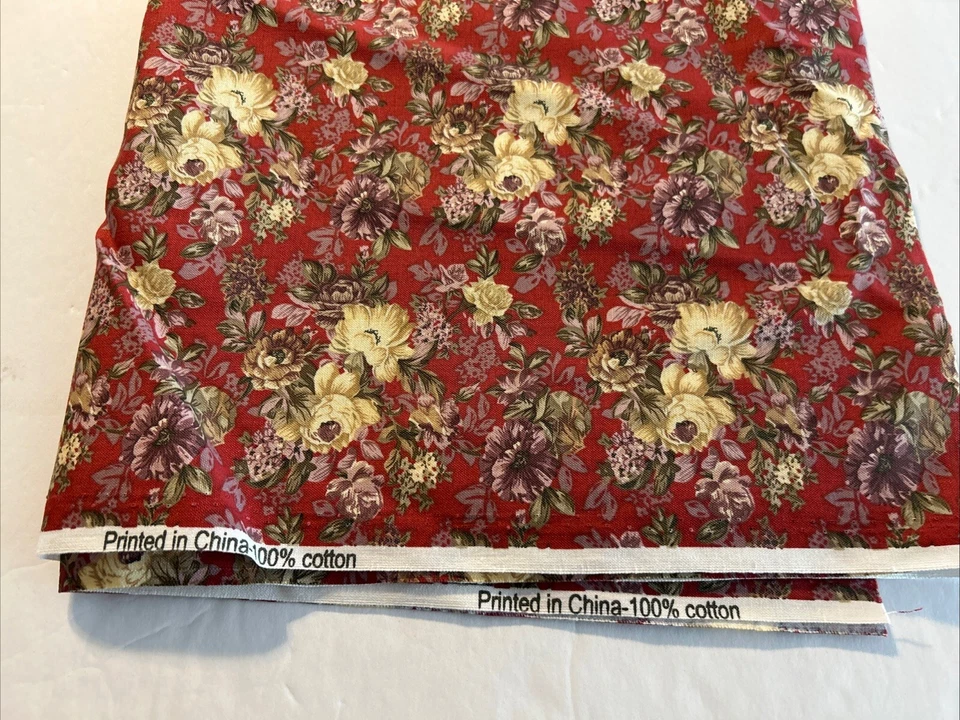 100% cotton quilting fabric Red floral Purple & Cream 39” X 44” - Image 2 of 3