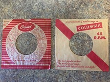 2 Vintage 7 inch 45 rpm sleeves, red: one Capitol  one Columbia