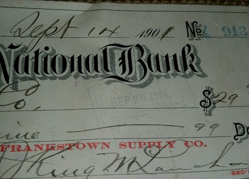 Antique Check First National Bank Hollidaysburg PA Frankstown Supply Co 1901 - Picture 11 of 11