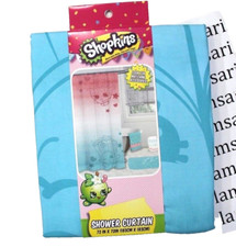 Shopkins Printed Fabric Shower Curtain Blue White Pink NWT